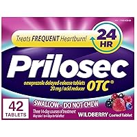 Prilosec OTC, Omeprazole Delayed Release 20mg, Acid Reducer, Treats Frequent Heartburn for 24 Hour Relief, All Day, All Night*, 20mg, Wildberry Flavor, 42 Tablets