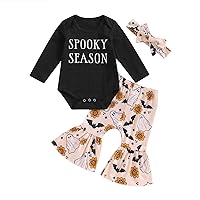 Newborn Baby Girl Halloween Outfit Ruffle Long Sleeve Romper Tops Pumpkin Bell Bottoms Pants Set Fall Clothes