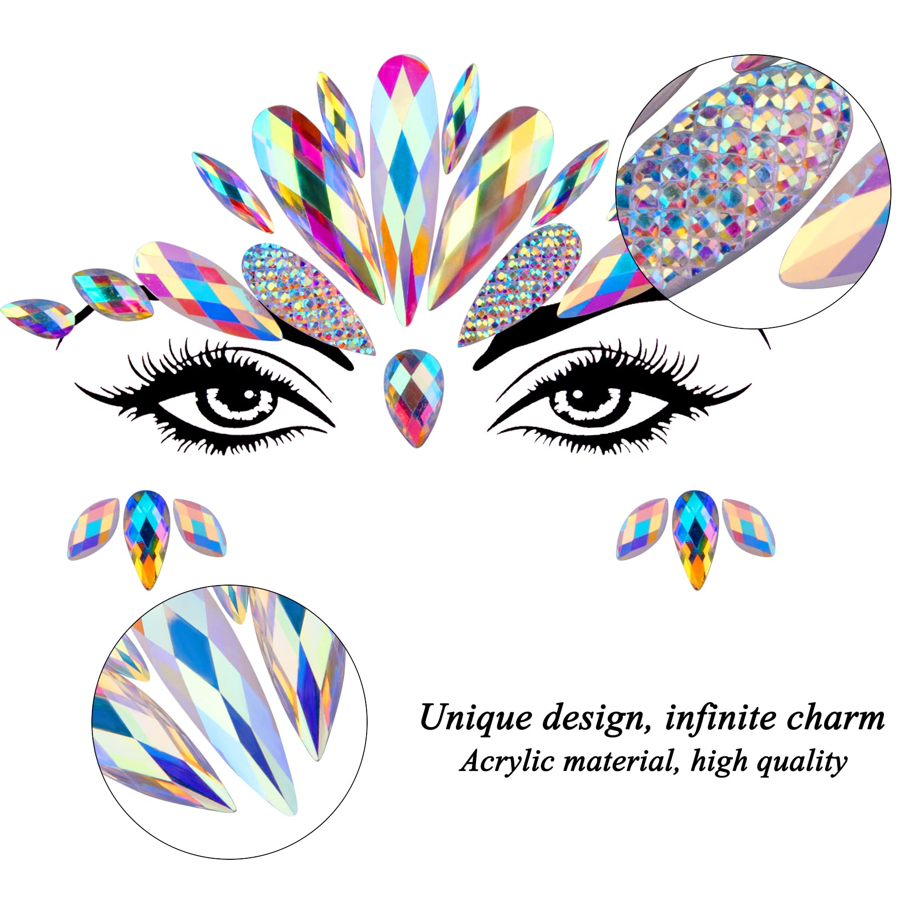SIQUK 12 Sets Mermaid Face Jewels Adhesive Face Gems Rhinestone Face Stickers Crystal Tears Gems Stones Stick on Rhinstones Face Jewel for Makeup Festival Rave Party