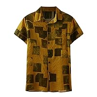 Men's Casual Button Down Shirts Floral Printed Short Sleeve Hawaiian Shirt African Dashiki Beach Tops Summer Tees