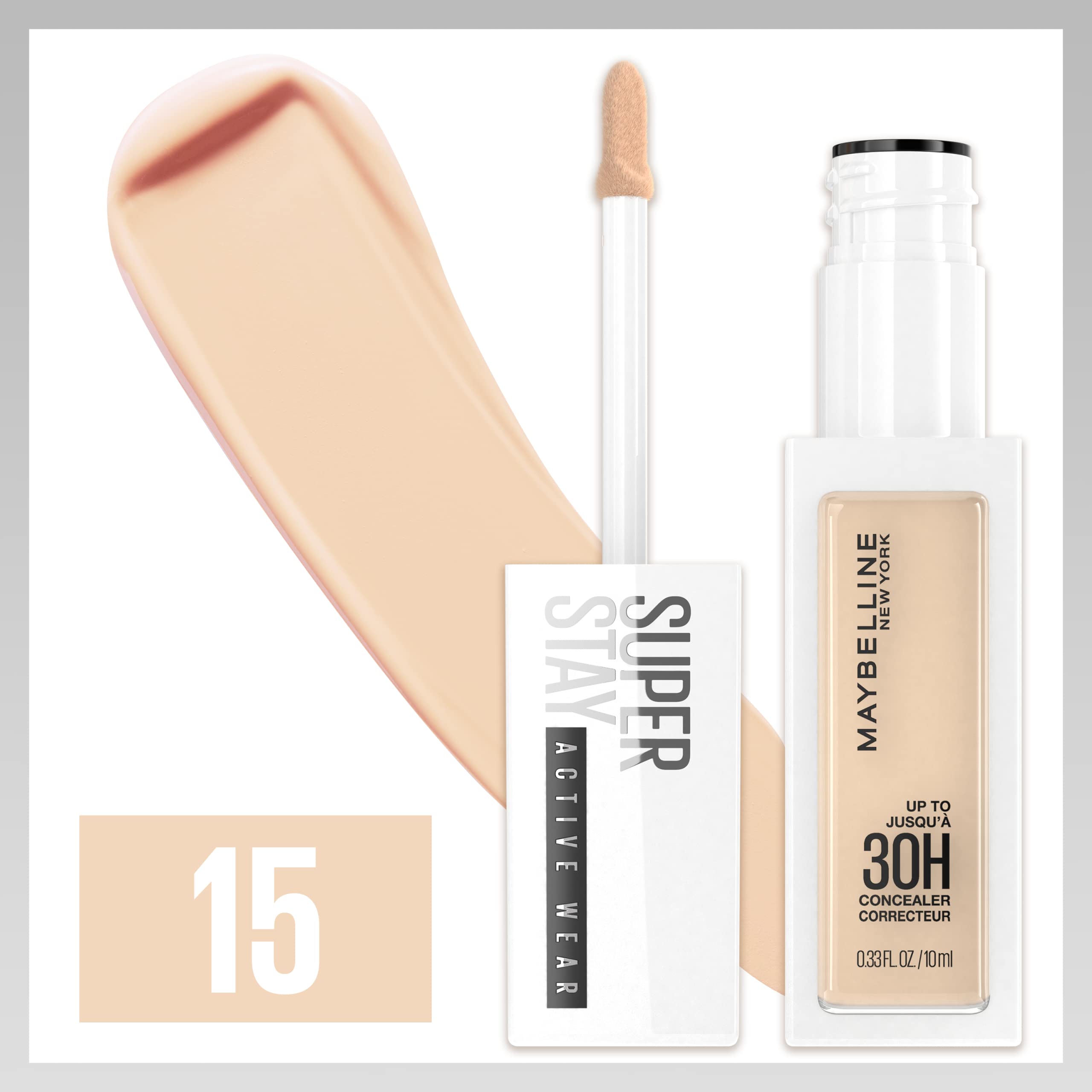 Maybelline New York Super Stay Liquid Concealer Makeup, Full Coverage Concealer, Up to 30 Hour Wear, Transfer Resistant, Natural Matte Finish, Oil-free, Available in 16 Shades, 15, 1 Count
