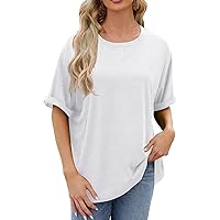 Women's Plus Size Oversized T-Shirt Summer Crew Neck Casual Tunic Tops Rolled Short Sleeve Loose Tee Tops Blouses