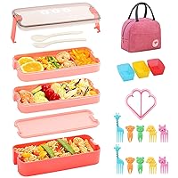 Bento Box Adult Lunch Box, 3 in 2 - bento box kit with Sandwich Cutters, Microwave Safe Lunch Containers with Lunch Bag Stackable Bento Lunch Box Set