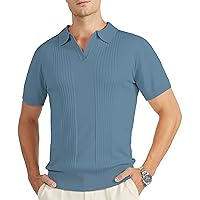 V VALANCH Mens Knit Polo Shirts Short Sleeve Vintage Sweater Polo Summer Casual Shirts Golf Pullover