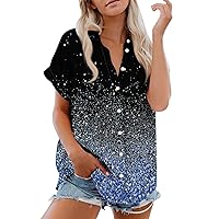 Womens Tops Cool Tee Shirts Printed Button-Down Short Sleeve Tees Comfort Lightweight Fashion Relaxed Fit Blouses