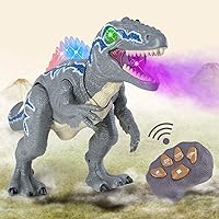 Remote Control Walking Dinosaur T-Rex with Water Mist Spray, LED Light Up Eyes & Back, Roaring Sound, Realistic Tyrannosaurus, Toy for Boys Kids Girls Ages 3 4 5 6 7 Year Old - Blue