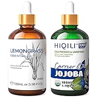 HIQILI Lemongrass Essential Oil and Jojoba Oil, 100% Pure Natural for Diffuser - 3.38 Fl Oz