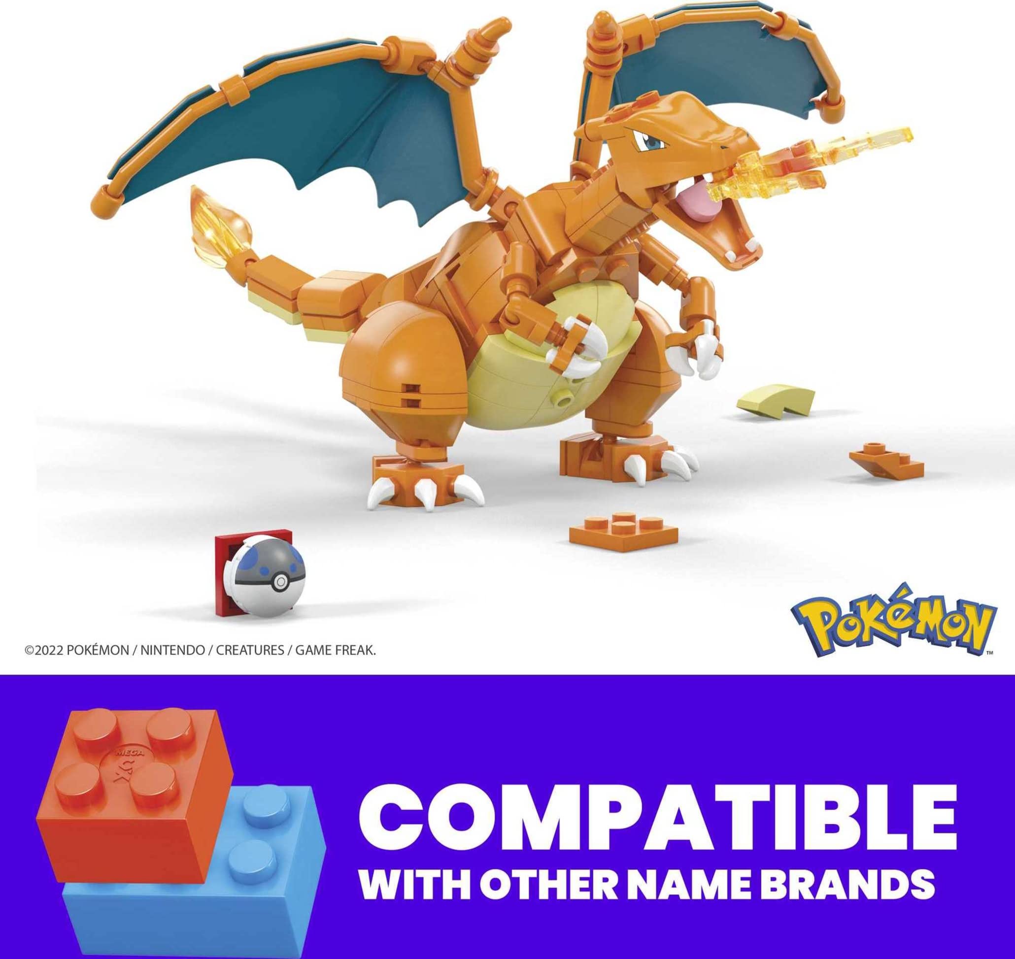 MEGA Pokémon Action Figure Building Toys Set, Charizard With 222 Pieces, 1 Poseable Character, 4 Inches Tall, Gift Ideas For Kids