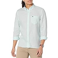 Lacoste Mens Long Sleeve Regular Fit Linen Button Down With Front Pocket