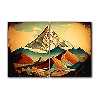 Snow Top Mountain Landscape, Set of 2 Poster Prints Painting, Wall Art Décor, Multiple Sizes (5 x 7 Inches)