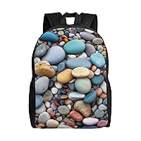 Beach Colored Pebbles print Backpacks Waterproof Light Shoulder Bag Casual Daypack For Work Traveling Hiking