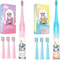 DADA-TECH Kids Electric Toothbrush Rechargeable, Soft Unicorn Tooth Brush with Timer (Pink+Blue)