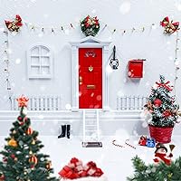 BEIREG Elf Door Kit - 22pcs Miniature Fairy Door with Light Strip Christmas Tree and Christmas Accesories, Christmas Elf Door Decorations Wooden Fairy Door Craft Gift for Kids