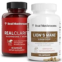 Real Mushrooms RealClarity (60ct) and Lions Mane (120ct) Capsules Bundle - Mushroom Supplement for Brain Health, Mental Clarity, Focus, Cognition & Immune Support - Brain Vitamins w/Ashwagandha