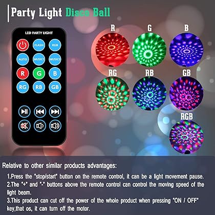 Sound Activated Party Light, Spriak Disco Light Disco Ball - Remote Control, 7 Modes - Best Dj Dance Lamp Strobe Lights for Birthday Xmas Festival Parties, Stage Bar Club Room House Karaoke Wedding