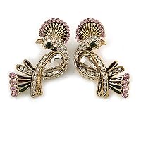 Exotic Multicoloured Crystal Bird Stud Earrings In Antique Gold Plating - 35mm Length