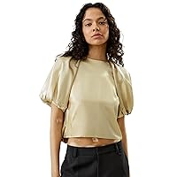 LilySilk Womens Pure Silk Shirt Ladies 19MM Ultra Shiny Silk Blouse with Pleated Back and Puff Short Sleeves
