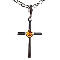 BALTIC AMBER AND STERLING SILVER 925 DESIGNER COGNAC CROSS PENDANT JEWELLERY JEWELRY (NO CHAIN)