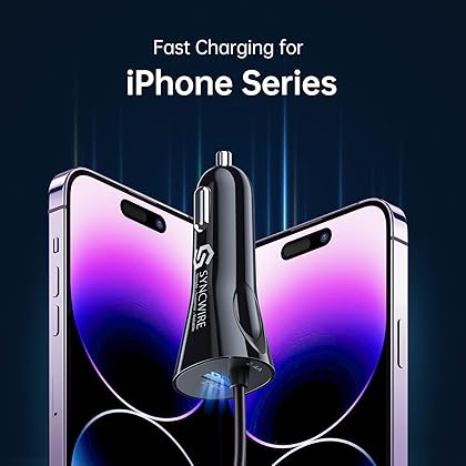 Syncwire iPhone Car Charger - Upgrade [Apple MFi Certified] 4.8A/24W Car Charging Adapter with Built-in Coiled Lightning Cable for Apple iPhone 14/13/12/11/Xs/XS Max/XR/X/8/7/6 Plus, iPad & More