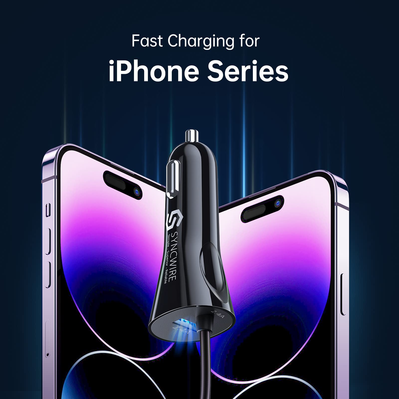 Syncwire iPhone Car Charger - Upgrade [Apple MFi Certified] 4.8A/24W Car Charging Adapter with Built-in Coiled Lightning Cable for Apple iPhone 14/13/12/11/Xs/XS Max/XR/X/8/7/6 Plus, iPad & More