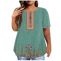 Womens Plus Size Tops Casual Trendy Short Sleeve Tunic Graphic Crew Neck Workout T-Shirts Spring Lightweight Tees