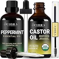 Fiora Naturals Organic Castor Oil and Peppermint Essential Oil Bundle