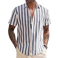 COOFANDY Men's Linen Casual Short Sleeve Shirts Button Down Summer Beach Shirt