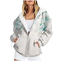 Zip Up Hoodies for Women Trendy Y2k Hooded Sweatshirts Oversized Drawstring Jacket Coat Drawstring Casual Long Sleeve