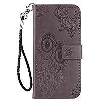 Wallet Case Compatible with Samsung Galaxy A22 5G, Owl Pattern PU Leather Flip Phone Cover with Card Holder and Wrist Strap (Grey)