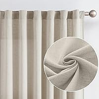 jinchan Linen Curtains 84 Inches Long for Living Room Oat Farmhouse Rod Pocket Back Tab Light Filtering Window Drapes for Bedroom Curtains 2 Panels