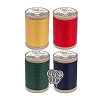 Coats & Clark Heavy Duty Thread S950-125 Yards Each Spool - 4 Color Value Pack Bundle with Bella's Crafts Needle Threaders (Temple Gold Red Forest Green Navy)