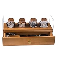 Watch Organizer For Men, Premium Watch Display Case for 4 Watches Wooden Mens Watch Box & Watch Case Gift for Men,Acrylic cover Two-Tier solid wood with drawer (Oak)