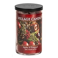 Village Candle Apples & Evergreen Large Tumbler Glass Jar, Scented Candle, 19 oz., Red