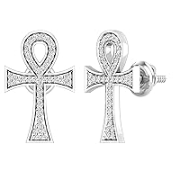 Dazzlingrock Collection Round White Diamond Ankh Cross Screwback Stud Earrings for Women (0.25 ctw, Color I-J, Clarity I2-I3) in 925 Sterling Silver