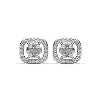 1.48TCW Round Princess And Baguette Cut D Color VVS1 Moissanite Diamond 925 Sterling Silver Halo Push Back Stud Earring Gift For Girls