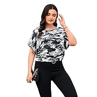 SOLY HUX Women's Plus Size Allover Print T Shirt Raglan Sleeve Loose Fit Casual Summer Tee Top