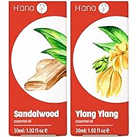 Sandalwood Essential Oils for Diffuser & Ylang Ylang Essential Oil for Skin Set - 100% Pure Therapeutic Grade Essential Oils Set - 2x1 fl oz - H'ana