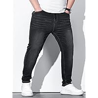 Men's Jeans Men Slant Pocket Skinny Jeans Jeans (Color : Black, Size : 4X-Large)