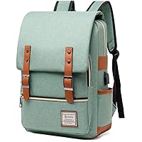 Vintage Laptop Backpack for women men, Water Resistant Cool Work Bag Computer Backpack with USB Charging Port for Travel College, Fits up to 15.6Inch Notebook in Green