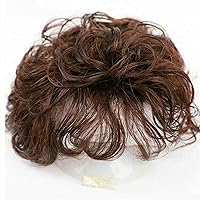 100% Human Hair Topper Toupee Wig Natural Wavy Curly Hairpiece Top Clip Short Wigs for Women (Dark Brown)