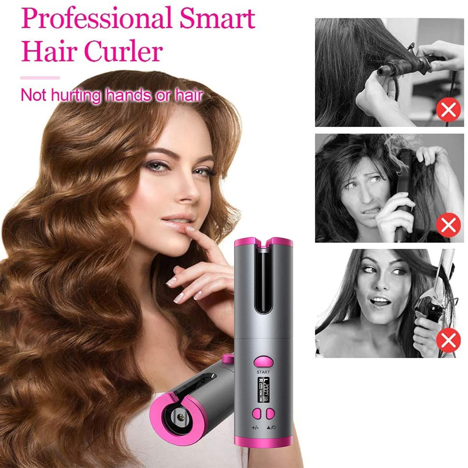 Funien USB Hair Curler, USB Automatic Hair Curler Portable Wireless Rechargeable Automatic Rotating Ceramic Curler Iron Fast Heating Hair Styling Tool