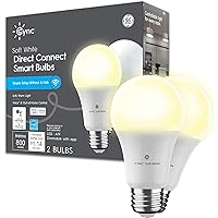 GE CYNC A19 Smart LED Light Bulbs, Soft White, Bluetooth and WiFi Light Bulbs, 60W Equivalent, Work with Amazon Alexa and Google Home, 2 Count (Pack of 1)
