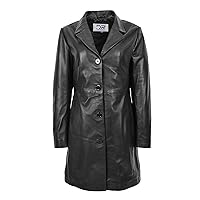 DR424 Women's Smart Long Leather Coat Black