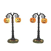 Department 56 Village Collection Accessories Halloween Hallows Eve Pumpkin Street Lamps Lit Figurine Set, 4.3 Inch, Multicolor