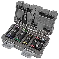 Klein Tools 66070 Impact Socket Set, Impact Driver Flip Socket, Five Sockets with 1/4-Inch Hex and 1/2-Inch Square Socket Adapters, 7-Piece