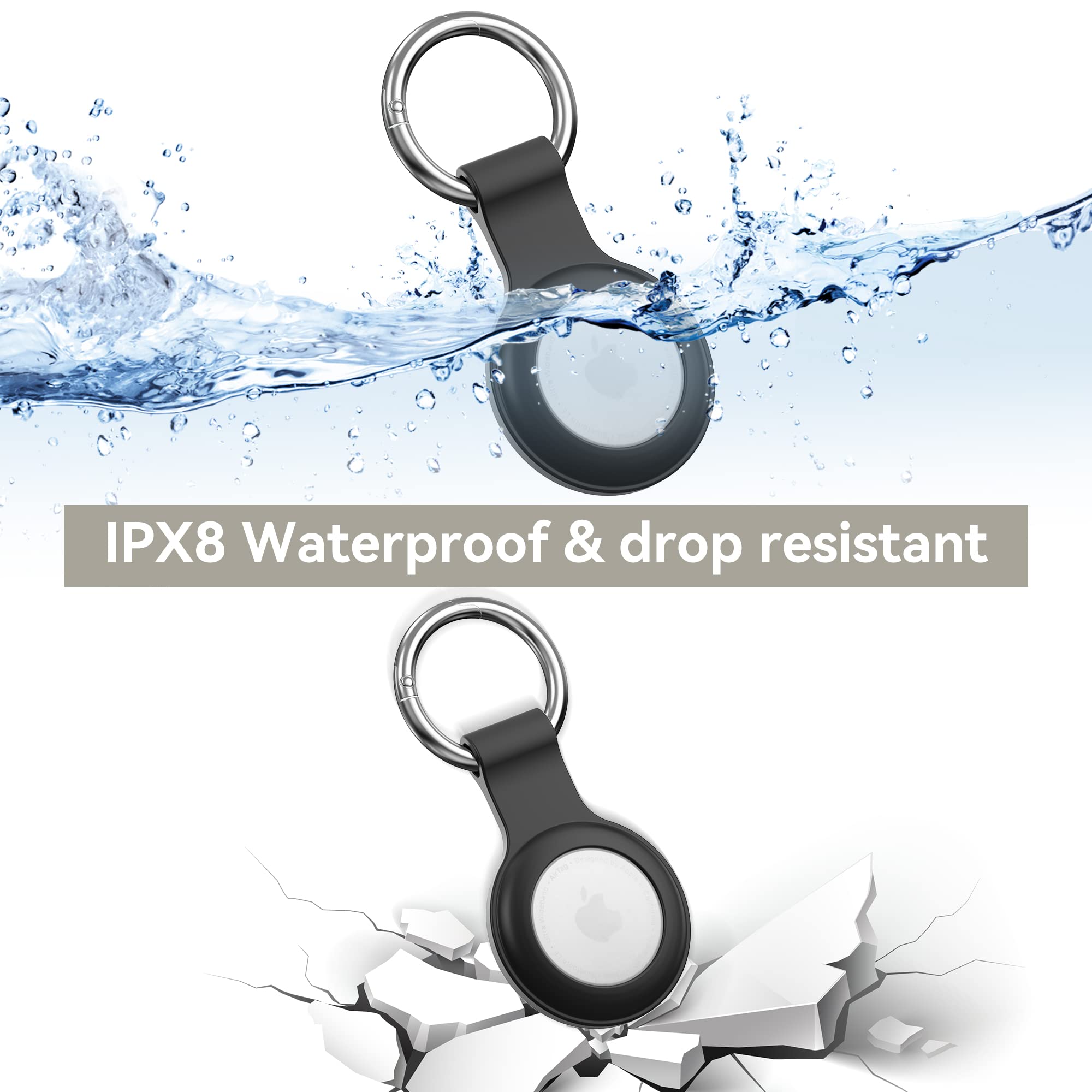 4 Pack IPX8 Waterproof AirTag Keychain，with Soft Silicone Holder Case Key Ring，Lightweight, Anti-Scratch, Easy Installation, Full-Body Shockproof Air Tag Holder for Luggage,Keys, Dog Collar etc.