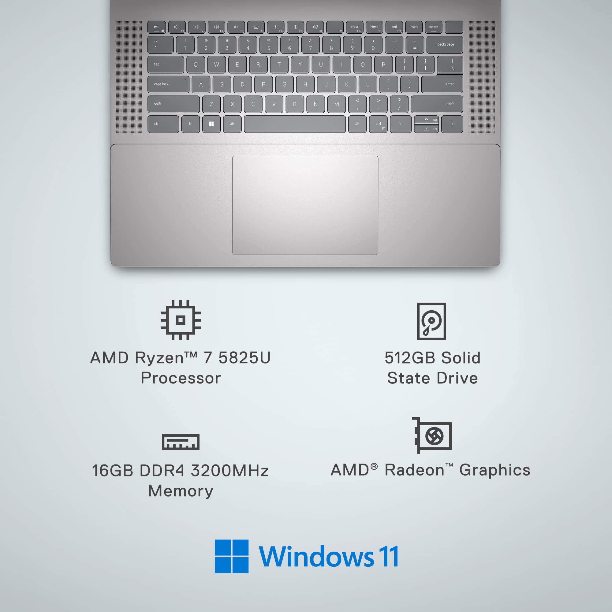 Dell Inspiron 16 5625 Small Thin & Light Portable Laptop - 16 inch FHD+ (1920 x 1200) Display, AMD Ryzen 7 5825U, 16GB DDR4 RAM, 512GB SSD, Radeon Graphics, Bluetooth, Windows 11 Pro - Silver