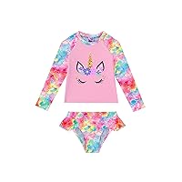 CHICTRY Kids Girls 2-Pieces Rash Guard Set Floral Printed Mock Shirts with Ruffles Brief Beach Sunsuit
