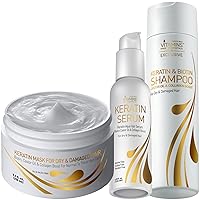 Vitamins Keratin Thick Hair Mask, Serum and Shampoo Kit - Deep Conditioner for Dry Damaged Thick Coarse Hair, Anti Frizz Gloss Boost Serum and Protein Shampoo Set - Pro Enhancing At-Home Hair Therapy