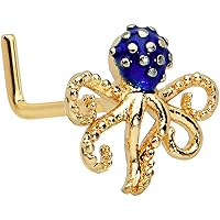 Body Candy Womens 20G PVD Steel L Shaped Nose Ring Blue Octopus Nose Stud Body Piercing Jewelry 1/4